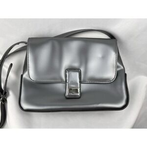 VTG Y2K Platinum Silver‎ Purse Mini Shoulder Bag Patent Shiny Grunge Rave Retro